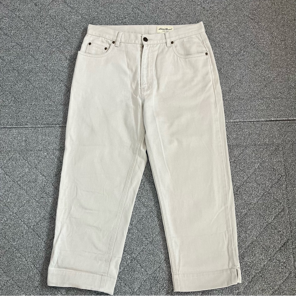 Vintage Eddie Bauer Capri Jeans Womens Size 12 Tan Straight Leg Crop Denim
